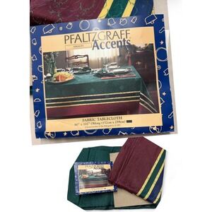 1997 Pfaltzgraff  Amalfi Hunter Green Fabric Tablecloth‎ 60x102 Oblong Burgundy